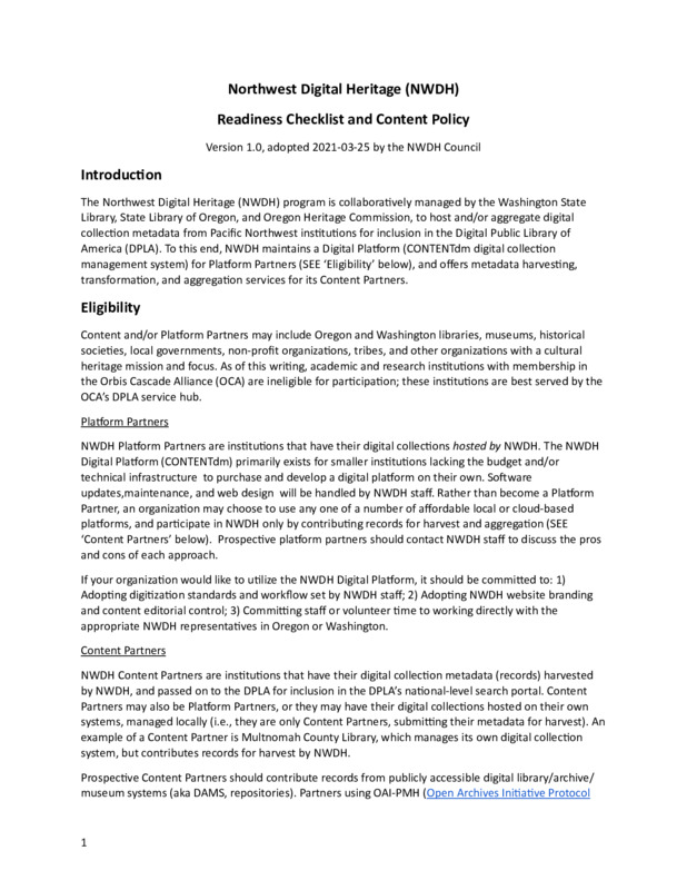 Download our Checklist and Content Policy (pdf)